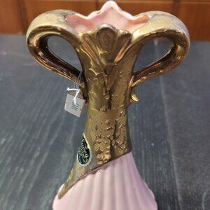 Vintage Savoy China Weeping Gold Vase MCM Mid Century Pink